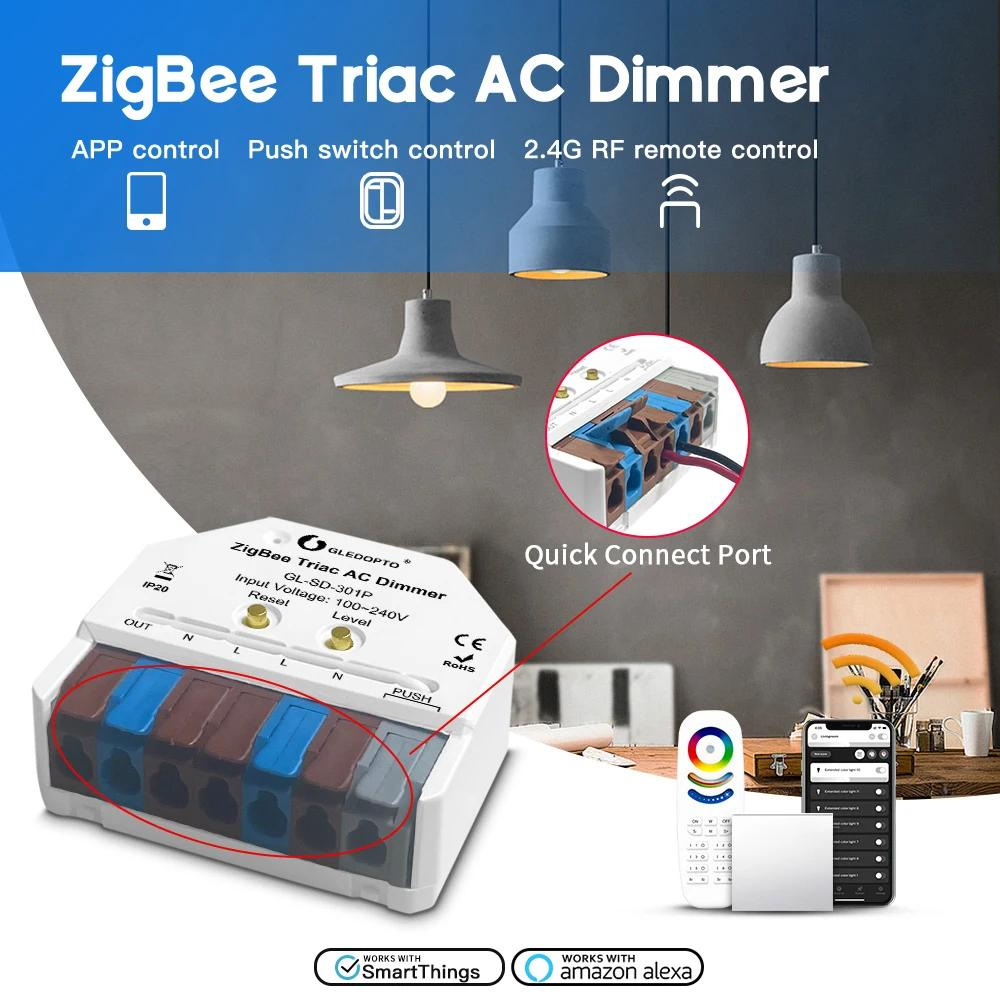 Zigbee AC stmievač Gledopto (Zigbee dimmer AC)