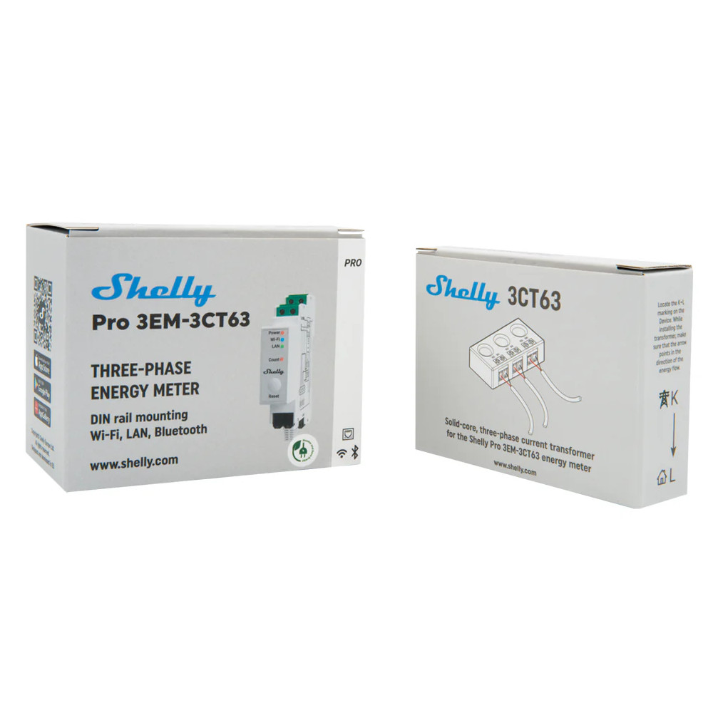 Shelly Pro 3EM-3CT63 – 3-fázový inteligentný merač energie s Wi-Fi a LAN (3 x 63 A)