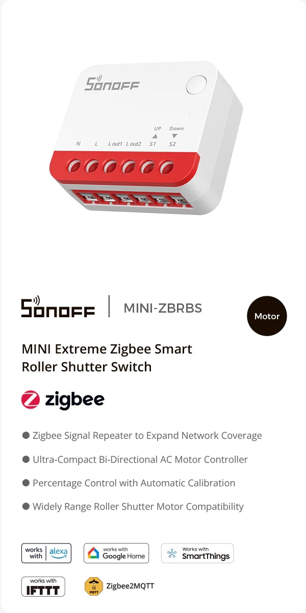 Sonoff ZBRBS EXTREME Mini Roller Shutter - Zigbee ovládač motorov