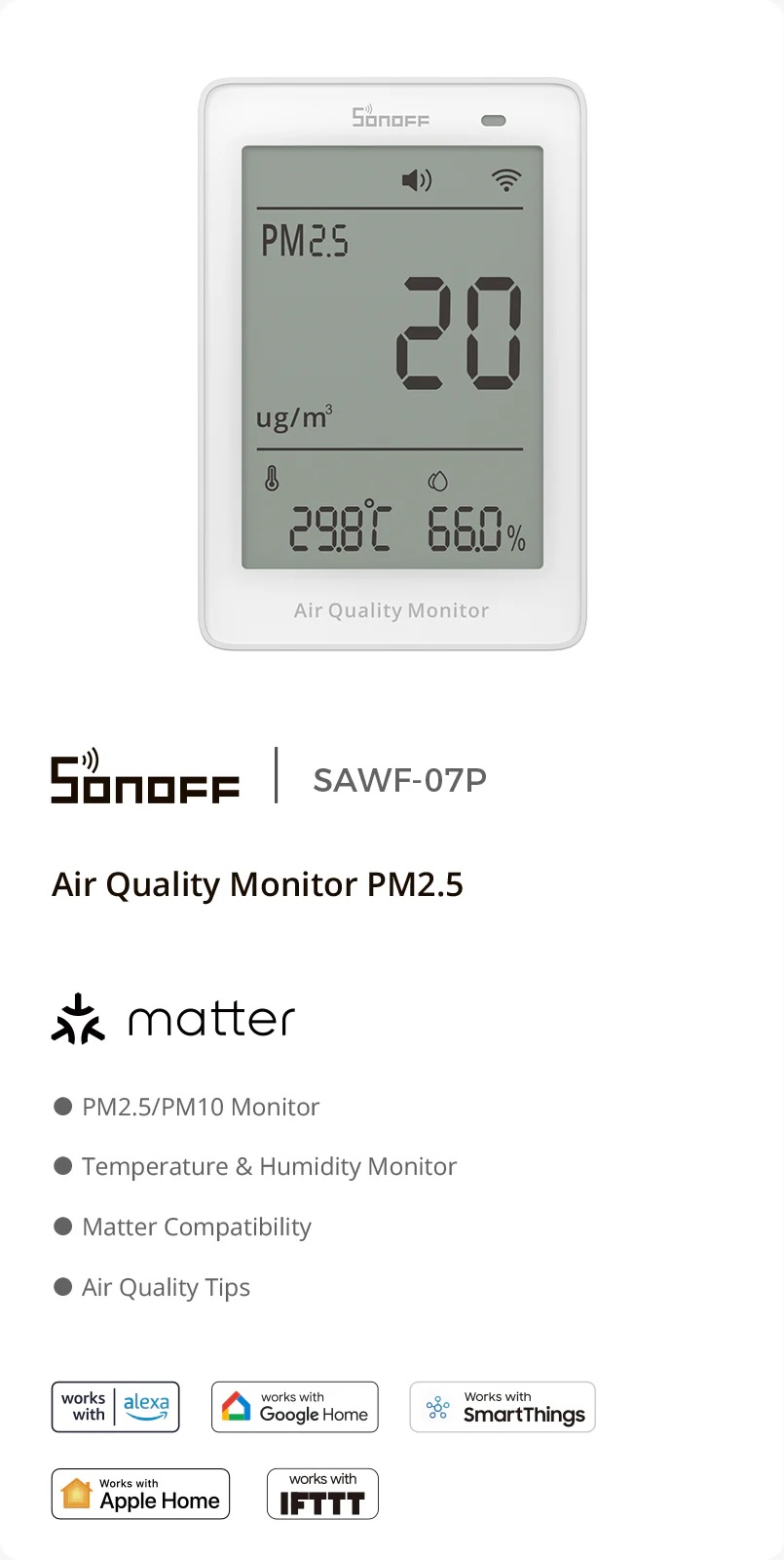 Sonoff Air Quality Monitor PM2.5 - senzor kvality vzduchu Matter