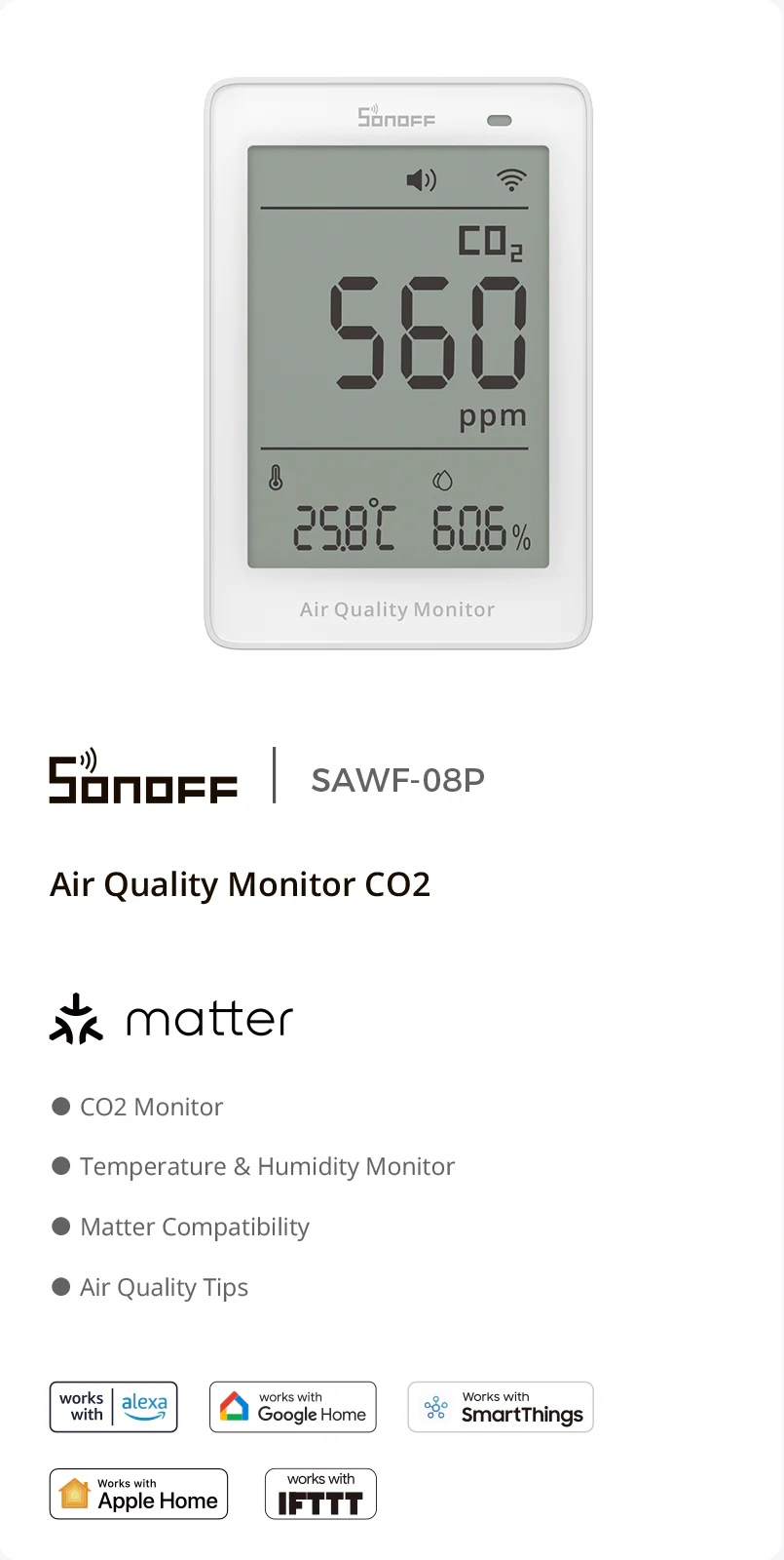 Sonoff Air Quality Monitor CO2 - senzor kvality hladiny CO2 Matter