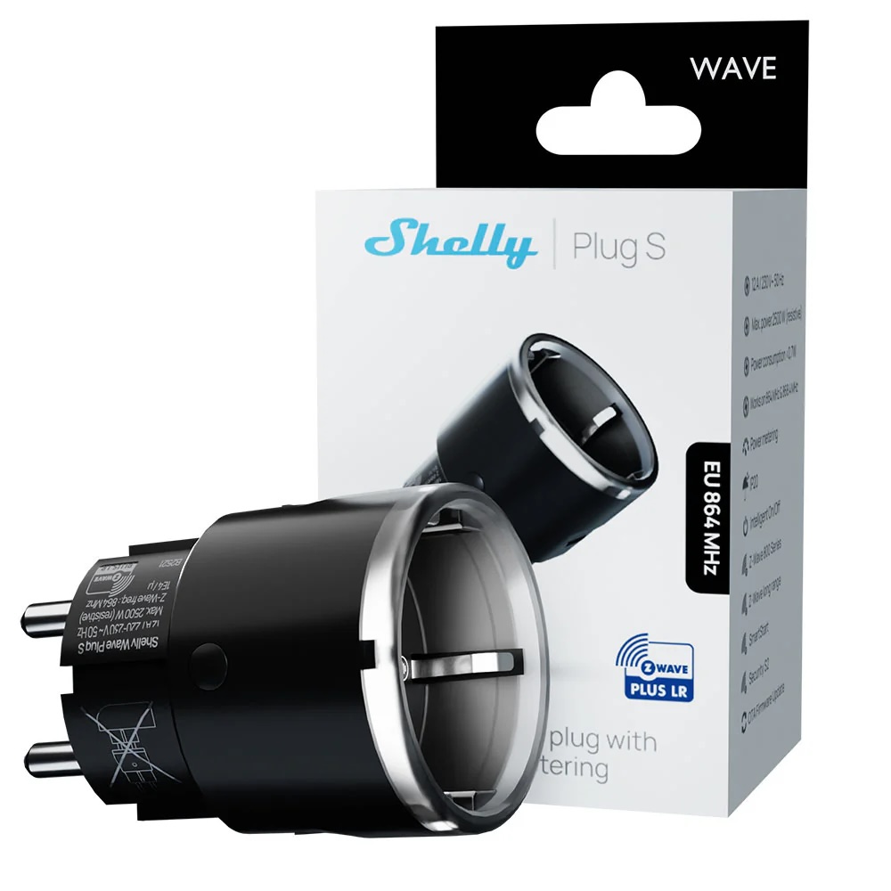 Shelly Wave Plug S LR čierny - Z-Wave 800 LR smart zásuvka