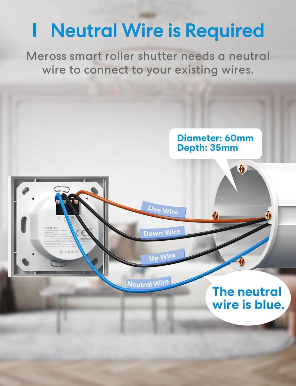 Inteligentný roletový spínač Meross MRS105MA-EU WiFi (Matter)