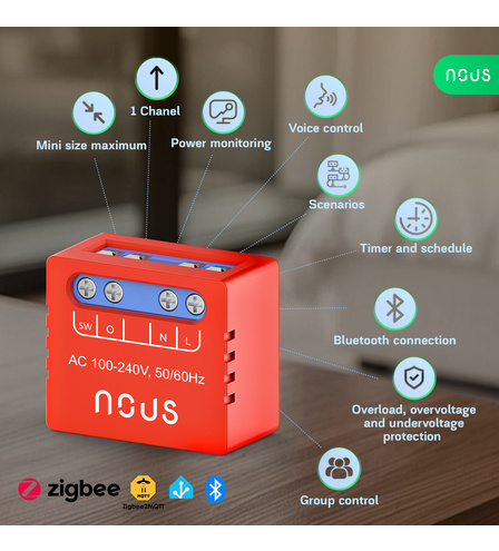 Nous B5Z Zigbee Mini Smart spínací modul (jeden kanál s meraním), 2 ks