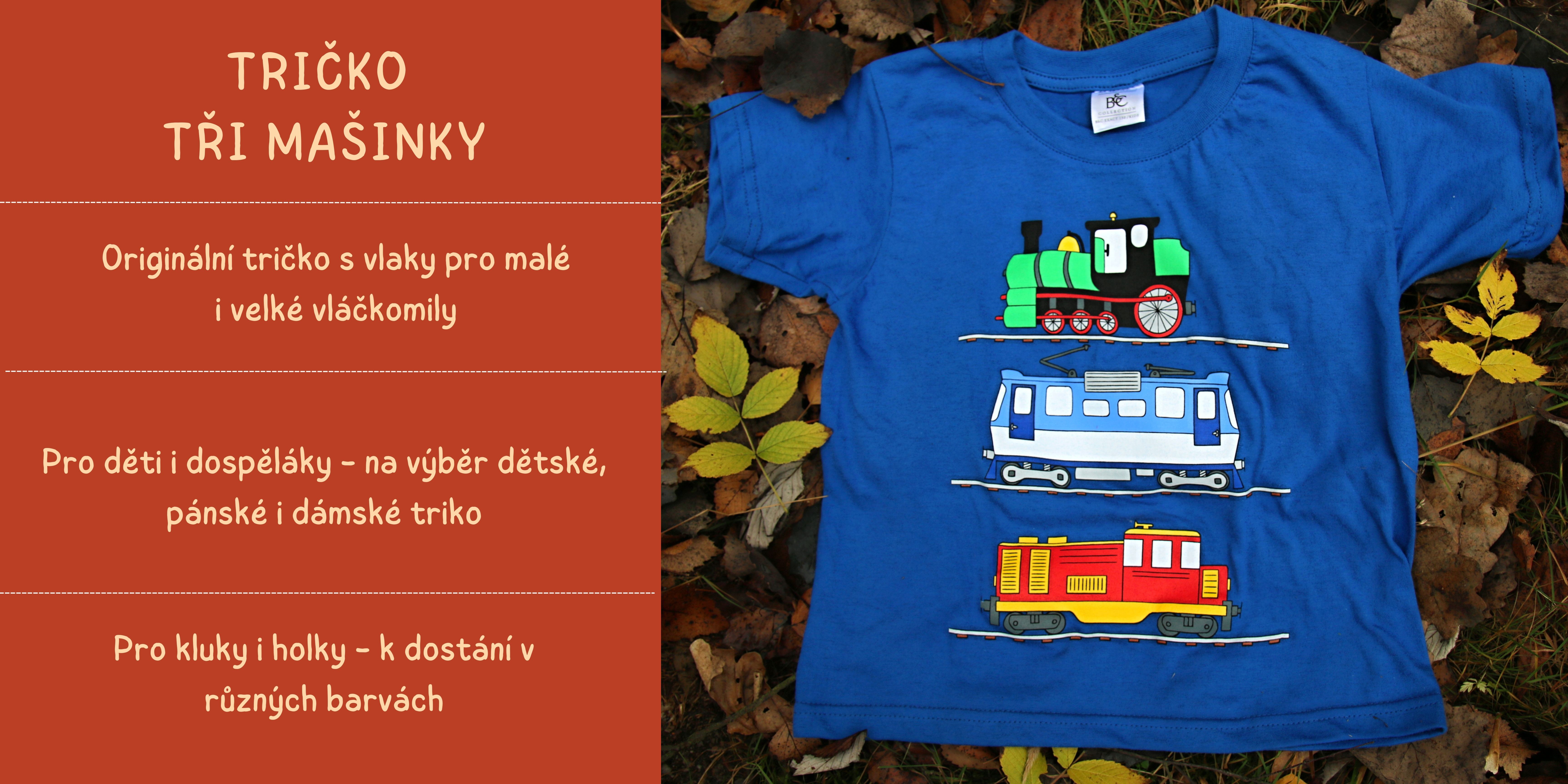 Dětské tričko s vlakem 3 mašinky modré