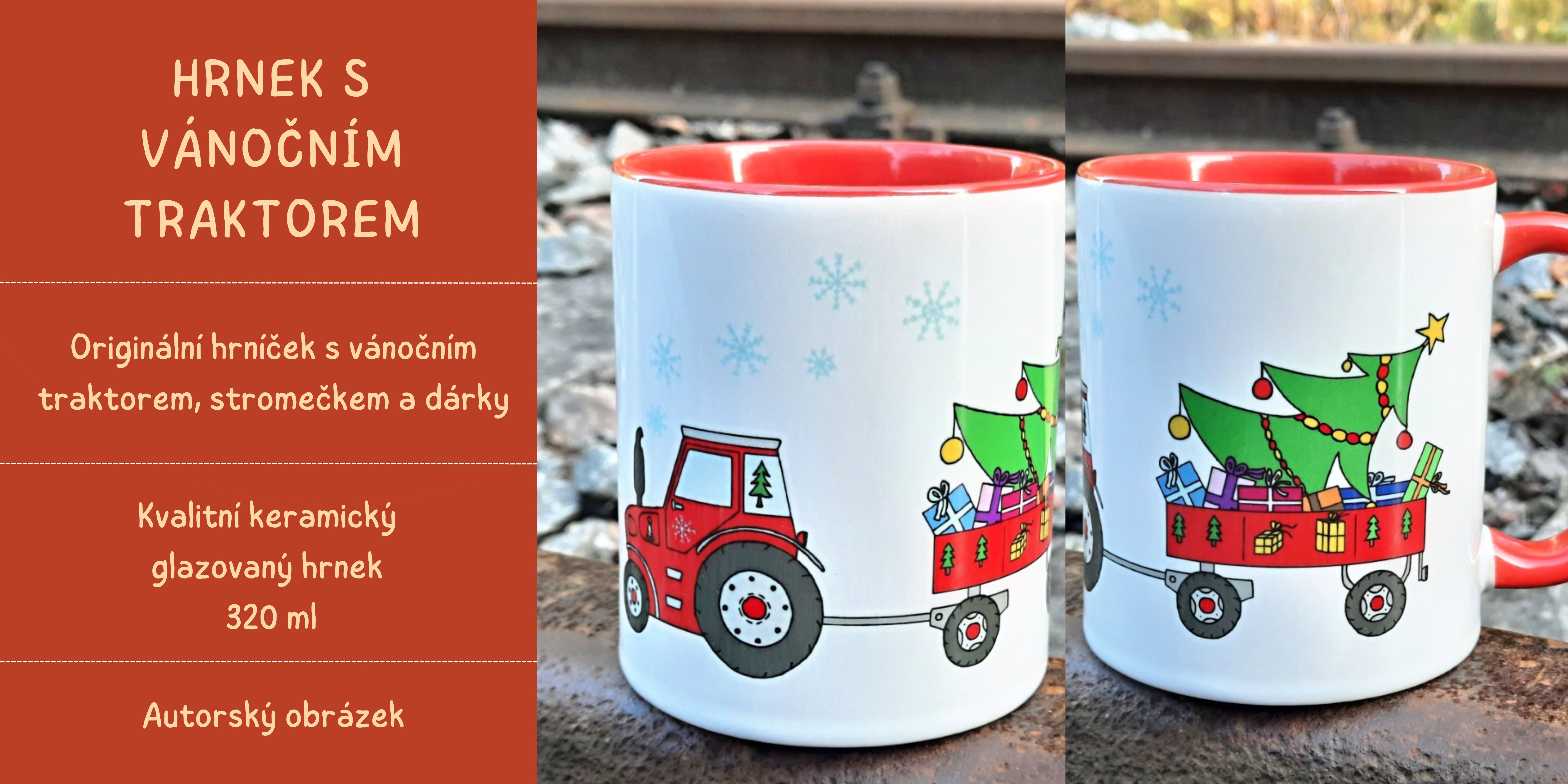Hrnek s vánočním traktorem