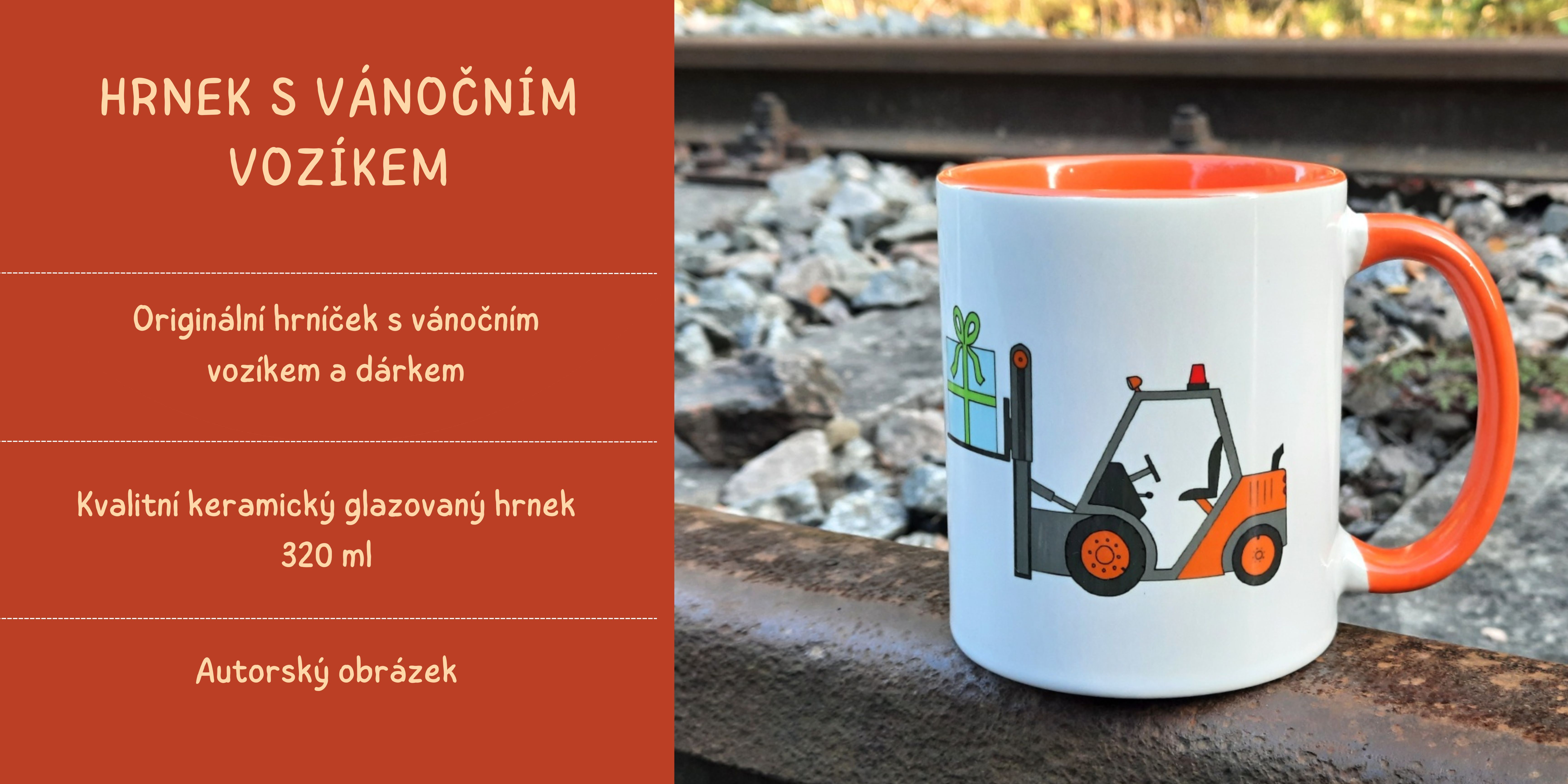 hrnek s vánočním vozíkem