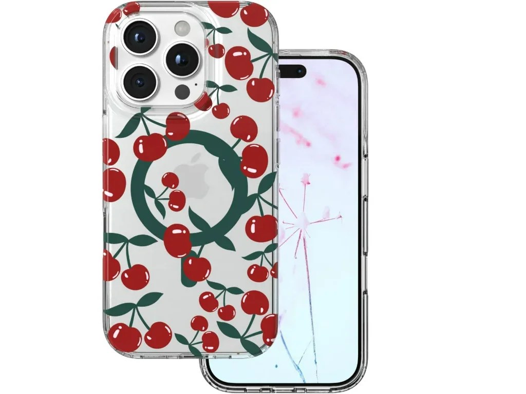 Silikónový Cherry kryt s MagSafe pre iPhone 17 Pro Max – zadná strana a profil