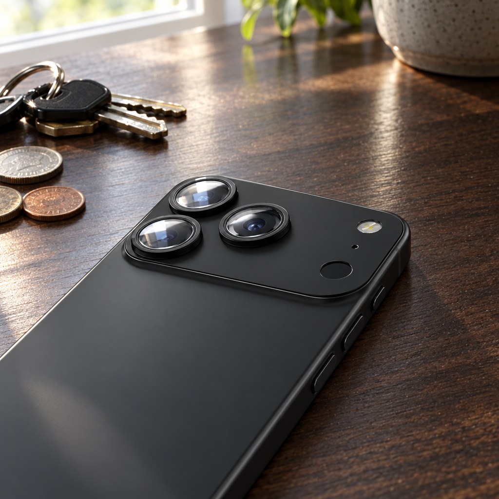 Etteri Hliníková ochranná krytka na fotoaparát so sklom pre iPhone 17 Pro, Čierna – detail fotoaparátu