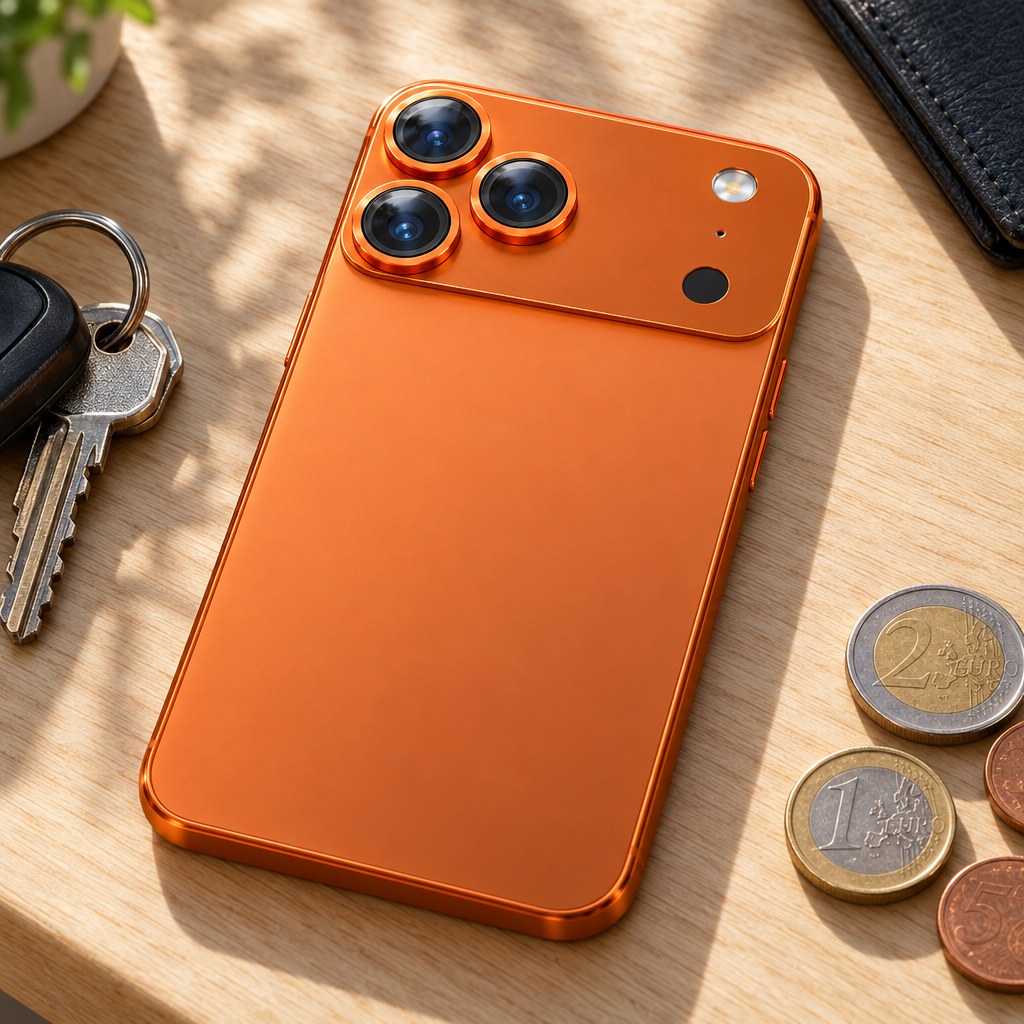 Etteri Hliníková ochranná krytka na fotoaparát so sklom pre iPhone 17 Pro, Oranžová – detail fotoaparátu