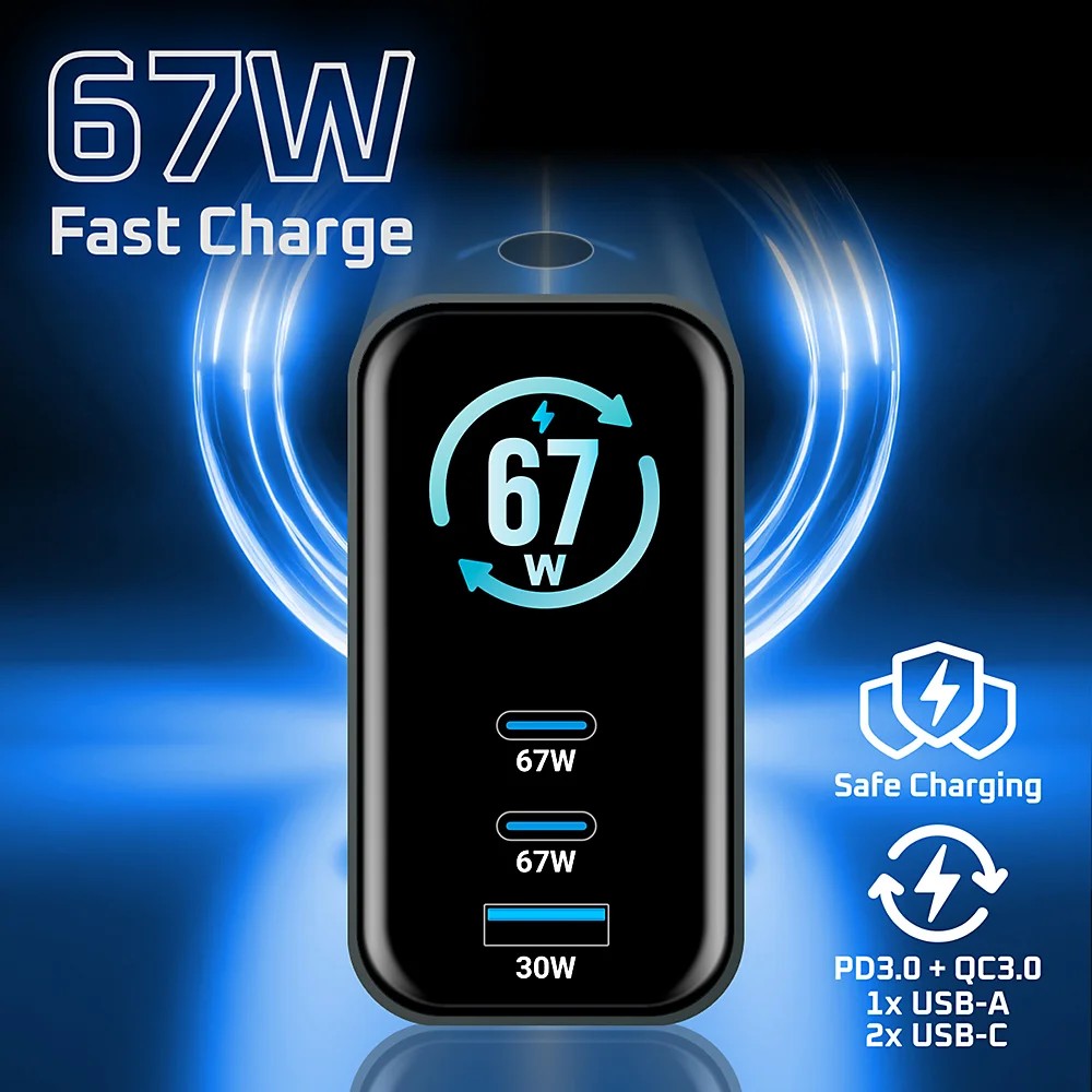 everActive SC-670Q PRO 67W GaN nabíjačka s LCD displejom