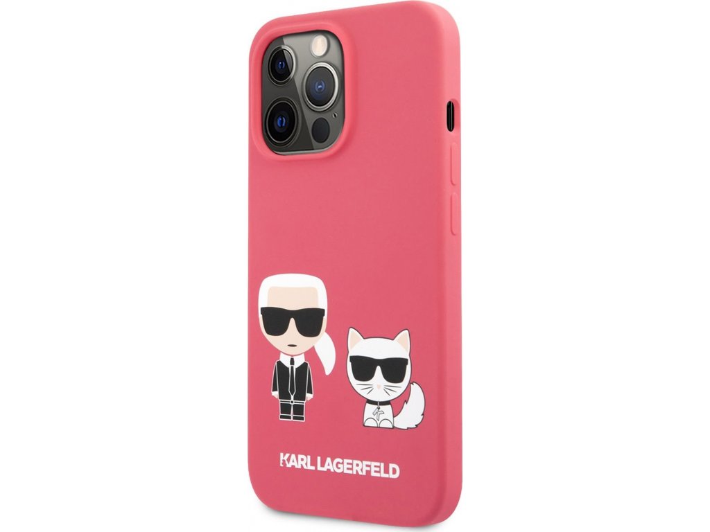 Karl Lagerfeld and Choupette Liquid Silicone Kryt pre iPhone 13 Pro, Červený
