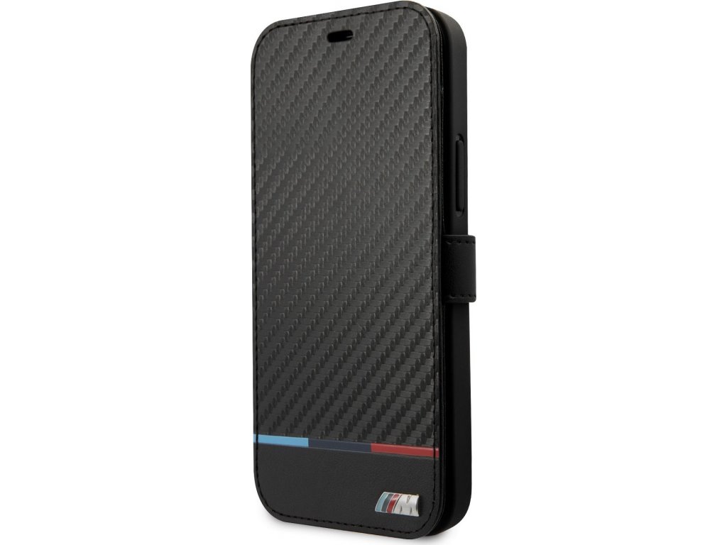 BMW M Book Carbon Stripe Puzdro pre iPhone 13 mini, Čierne