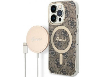 Set Guess Kryt s MagSafe pre iPhone 14 Pro Max + MagSafe nabíjačka, Hnedý