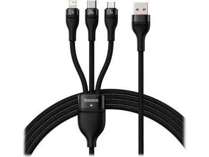 Baseus Kábel 3v1 USB-A na USB-C, Lightning, MicroUSB 18W 1.2m, Čierny