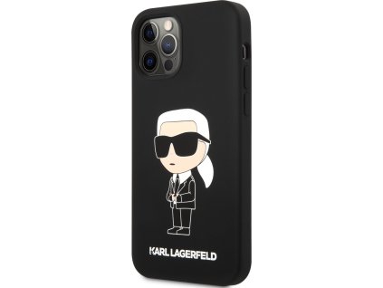 Karl Lagerfeld Liquid Ikonik Silikónový Kryt pre iPhone 12/12 Pro, Čierny