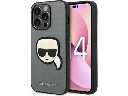 Karl Lagerfeld Saffiano with Karl Head Patch Kryt pre iPhone 14 Pro Max, Sivý