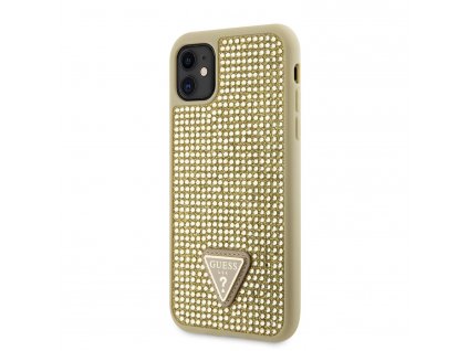 Guess Rhinestones Triangle Metal Logo Kryt pre iPhone 11, Zlatý