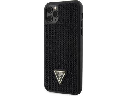 Guess Rhinestones Triangle Metal Logo Kryt pre iPhone 11 Pro Max, Čierny