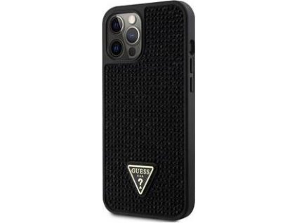 Guess Rhinestones Triangle Metal Logo Kryt pre iPhone 12 Pro Max, Čierny