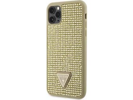 Guess Rhinestones Triangle Metal Logo Kryt pre iPhone 11 Pro Max, Zlatý