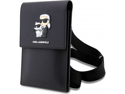 Karl Lagerfeld Saffiano Metal Logo Taška na telefón, Čierna