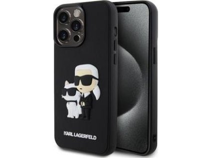 Karl Lagerfeld 3D Rubber Karl and Choupette Kryt pre iPhone 14 Pro Max, Čierny