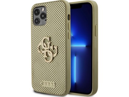 Guess Perforated 4G Glitter Metal Logo Kryt pre iPhone 12/12 Pro, Zlatý