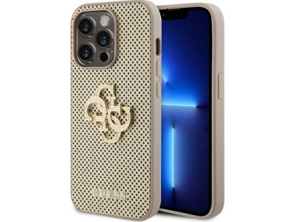 Guess Perforated 4G Glitter Metal Logo Kryt pre iPhone 15 Pro Max, Zlatý