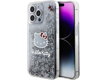 Hello Kitty Liquid Glitter Electroplating Head Logo Kryt pre iPhone 15 Pro Max, Transparentný