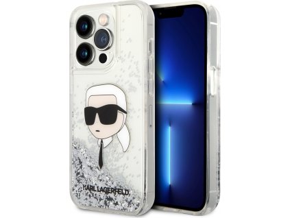 Karl Lagerfeld Liquid Glitter Karl Head Kryt pre iPhone 15 Pro Max, Strieborný