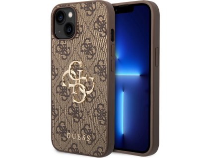 Guess 4G Metal Logo Kryt pre iPhone 15 Plus, Hnedý