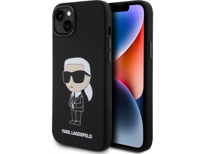 Karl Lagerfeld Liquid Ikonik Silikónový Kryt pre iPhone 15 Plus, Čierny