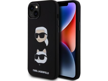 Karl Lagerfeld Liquid Karl and Choupette Heads Silikónový Kryt pre iPhone 15 Plus, Čierny
