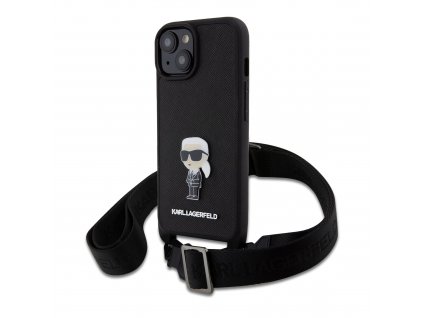 Karl Lagerfeld Saffiano Crossbody Metal Ikonik Kryt pre iPhone 15 Plus, Čierny