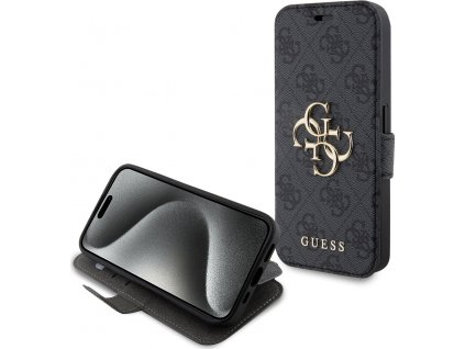 Guess 4G Metal Logo Puzdro pre iPhone 15 Pro Max, Sivé