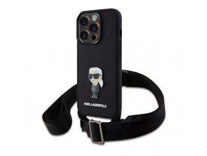 Karl Lagerfeld Saffiano Crossbody Metal Ikonik Kryt pre iPhone 15 Pro, Čierny