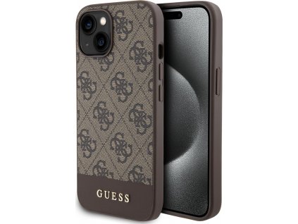 Guess 4G Stripe Kryt s MagSafe pre iPhone 15, Hnedý