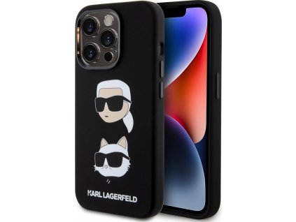 Karl Lagerfeld Liquid Karl and Choupette Heads Silikónový Kryt pre iPhone 15 Pro, Čierny