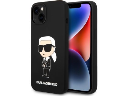Karl Lagerfeld Liquid Ikonik Silikónový Kryt pre iPhone 15, Čierny