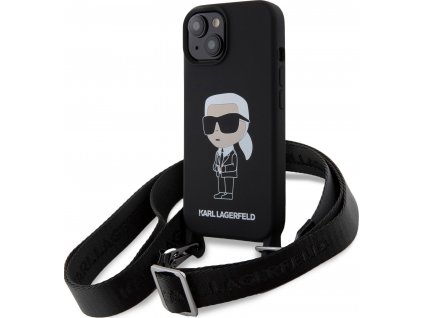Karl Lagerfeld Liquid Silikónový Crossbody Ikonik Kryt pre iPhone 15, Čierny