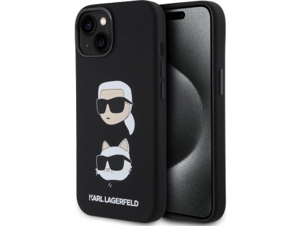 Karl Lagerfeld Liquid Silicone Karl and Choupette Heads Kryt pre iPhone 15, Čierny