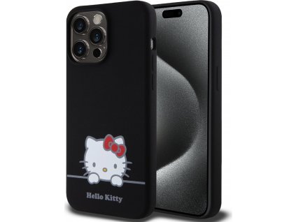 Hello Kitty Logo Silikónový Kryt pre iPhone 15 Pro Max, Čierny