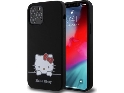 Hello Kitty Liquid Silicone Daydreaming Logo Kryt pre iPhone 12 / 12 Pro, Čierny