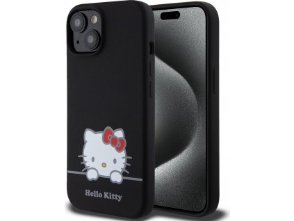 Hello Kitty Liquid Silicone Daydreaming Logo Kryt pre iPhone 15, Čierny