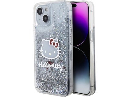 Hello Kitty Liquid Glitter Electroplating Head Logo Kryt pre iPhone 15, Transparentný