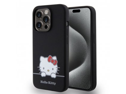 Hello Kitty Liquid Silicone Daydreaming Logo Kryt pre iPhone 15 Pro, Čierny