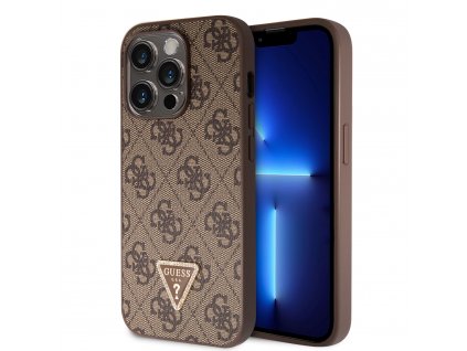 Guess 4G Strass Triangle Metal Logo Kryt pre iPhone 15 Pro, Hnedý