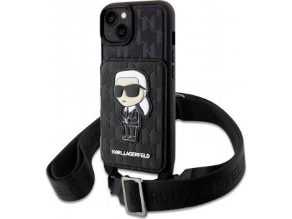 Karl Lagerfeld Saffiano Monogram Crossbody Ikonik Kryt pre iPhone 14, Čierny