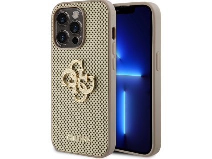 Guess Perforated 4G Glitter Metal Logo Kryt pre iPhone 14 Pro Max, Zlatý